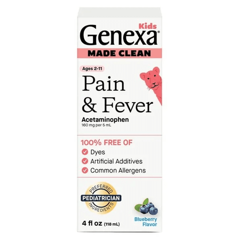 Kids’ Clean Pain & Fever Acetaminophen, Dye Free, Organic Blueberry, 4 Fl Oz