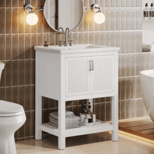 24 In. Single Sink Freestanding White Bath Vanity with White Cultured Marble Top
