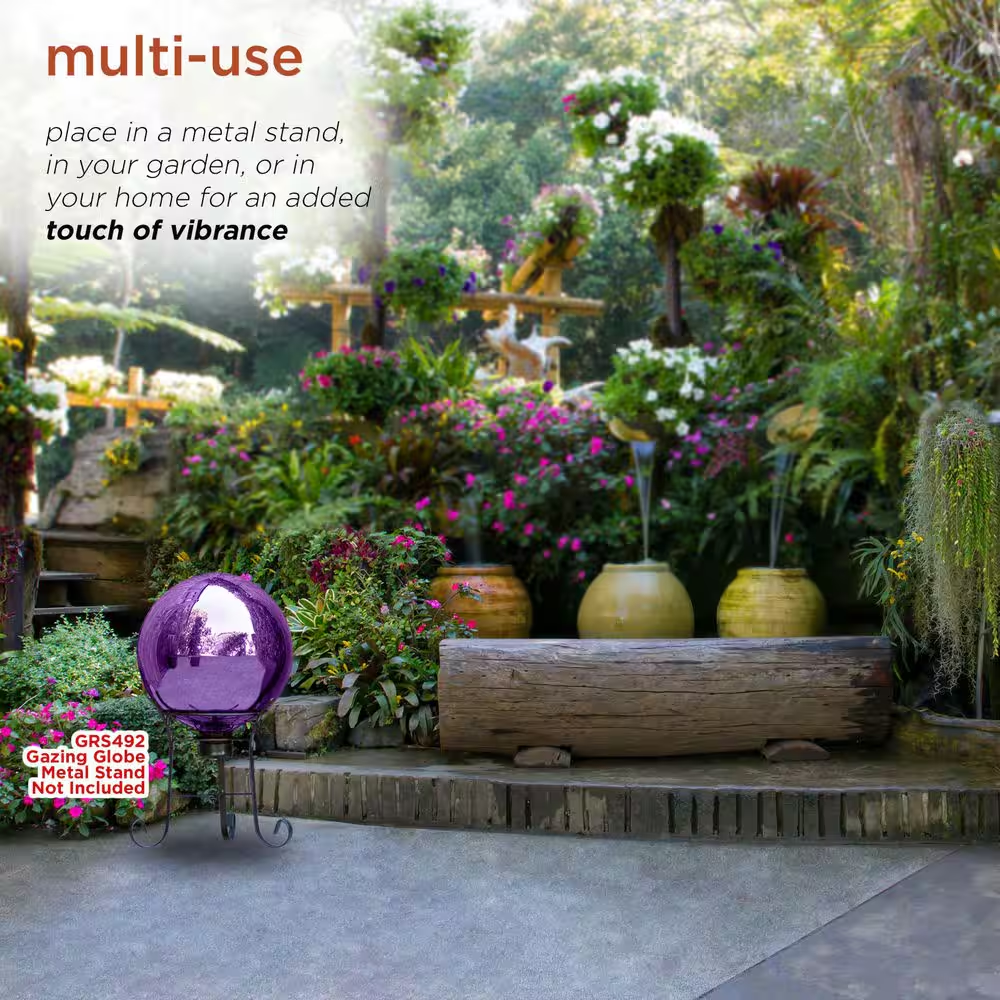 10 In. Dia. Outdoor Electric Glass Gazing Ball, Purple - Image 8