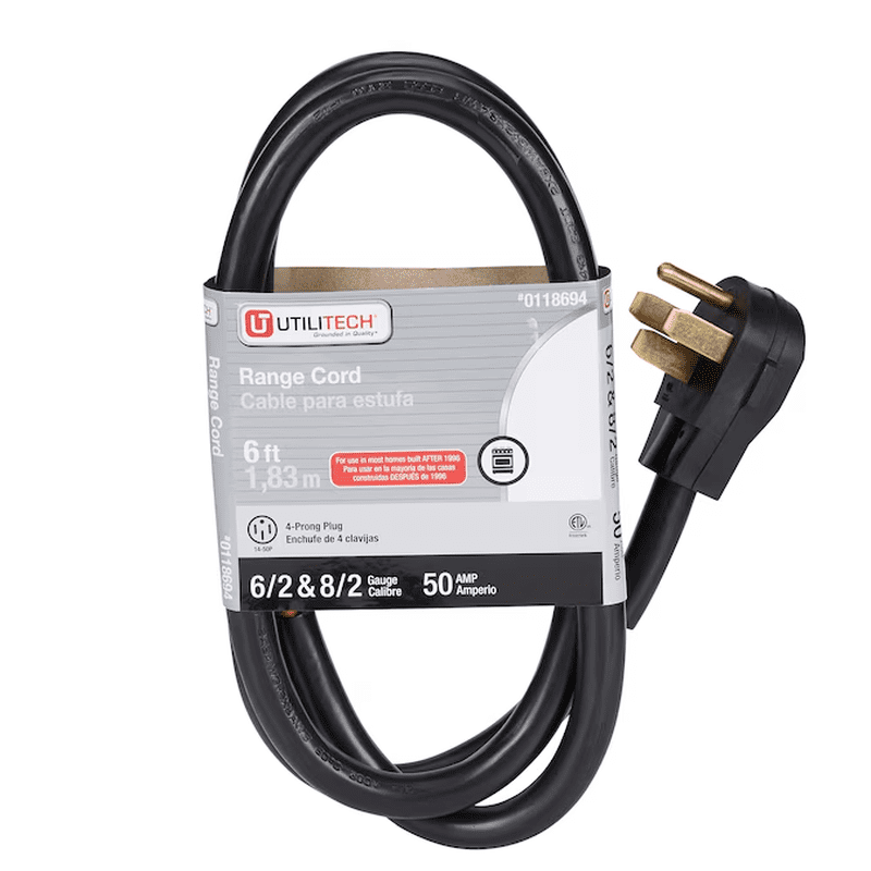 Range Cord 6-Ft 50 -Amp 4 -Prong Black Range Appliance Power Cord - Image 2