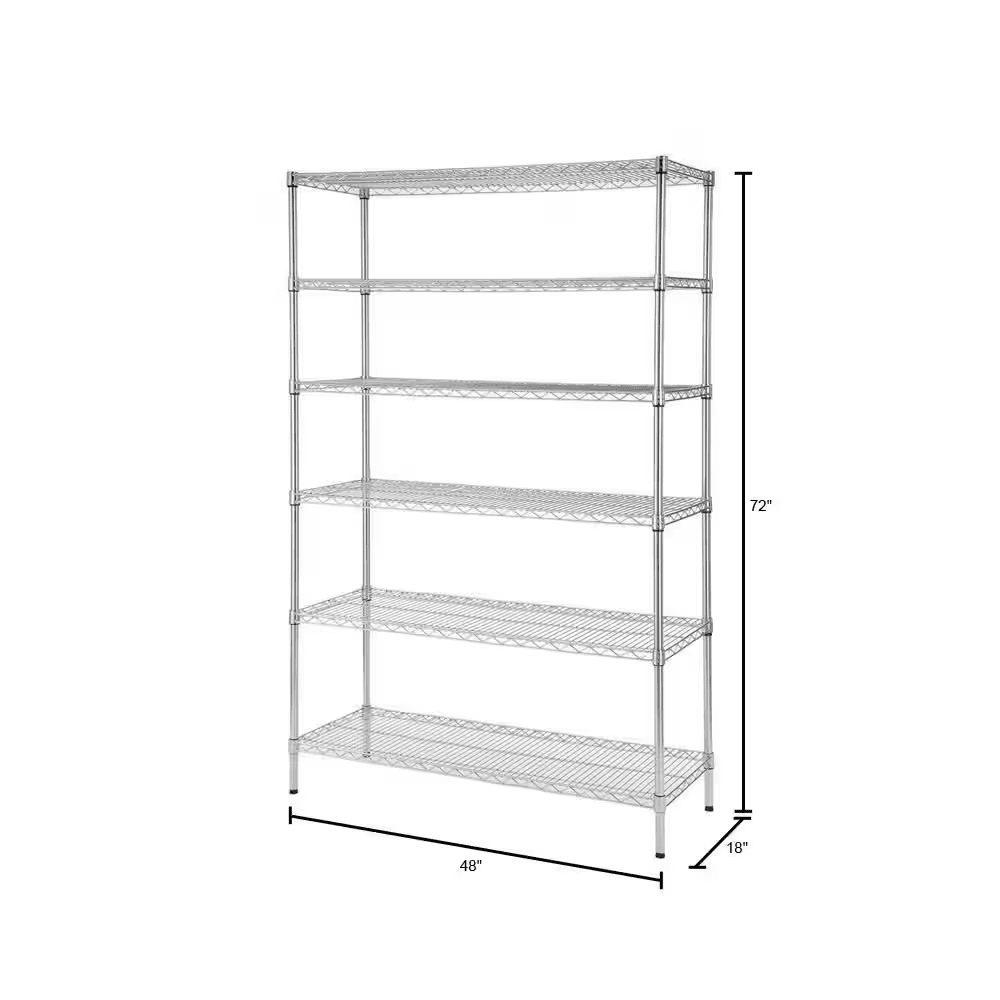 6-Tier Commercial Grade Heavy Duty Steel Wire Shelving Unit in Chrome (48 In. W X 72 In. H X 18 In. D) - Image 4