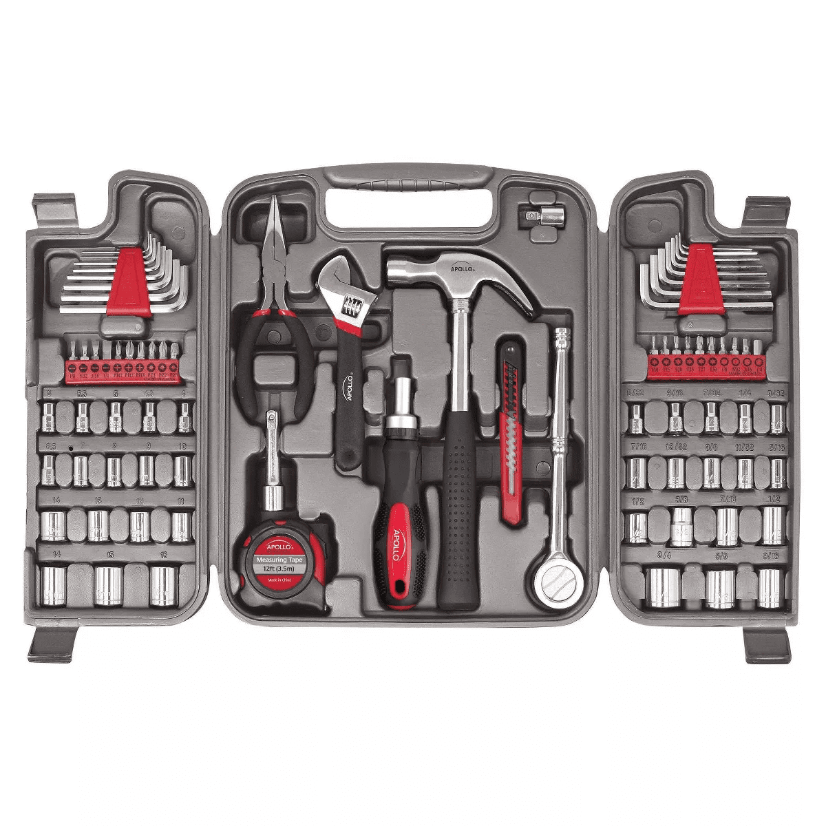Apollo Tools 79Pc Multi Purpose Tool Kit DT9411 Red: Household & Car Tool Set, Chromed Steel, Lifetime Warranty