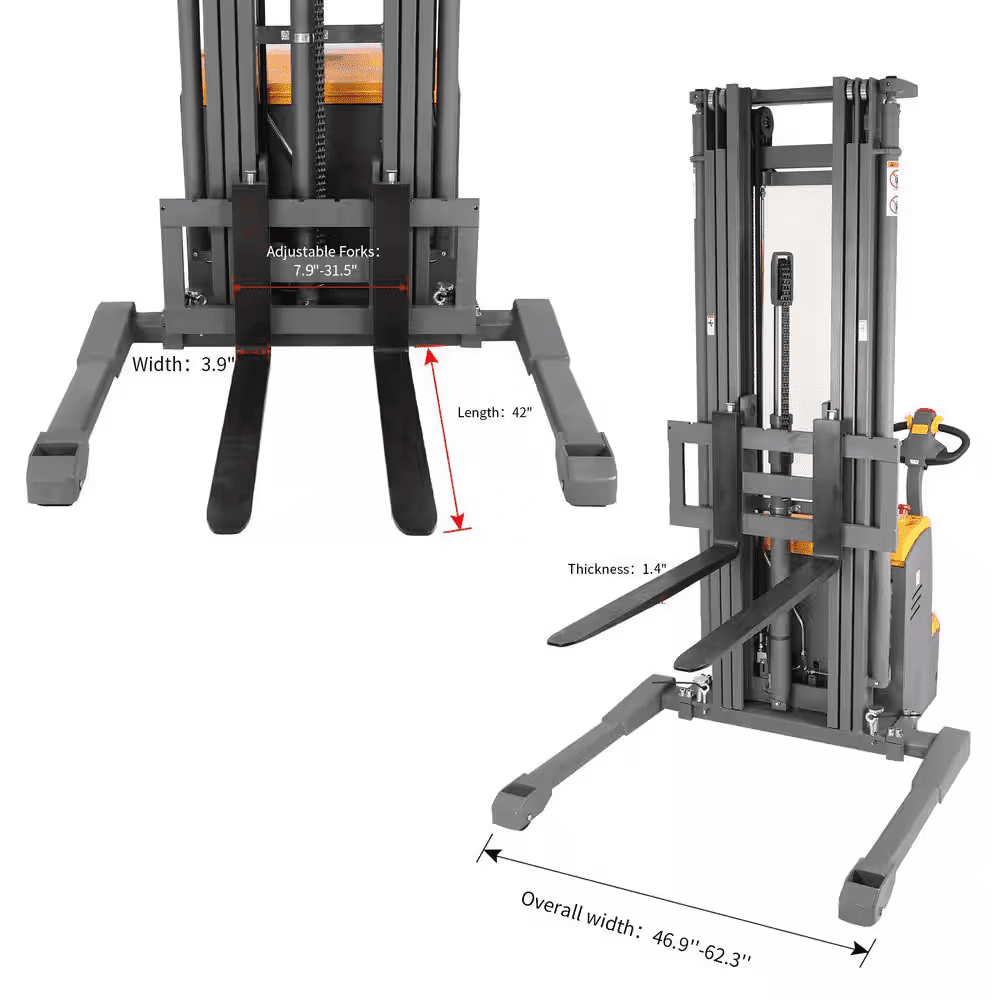 220 In. Lift Height 3300 Lbs. Curtis Control Full Electric Pallet Stacker Straddle Walkie Forklift 24V/200AH GEL Battery - Image 4