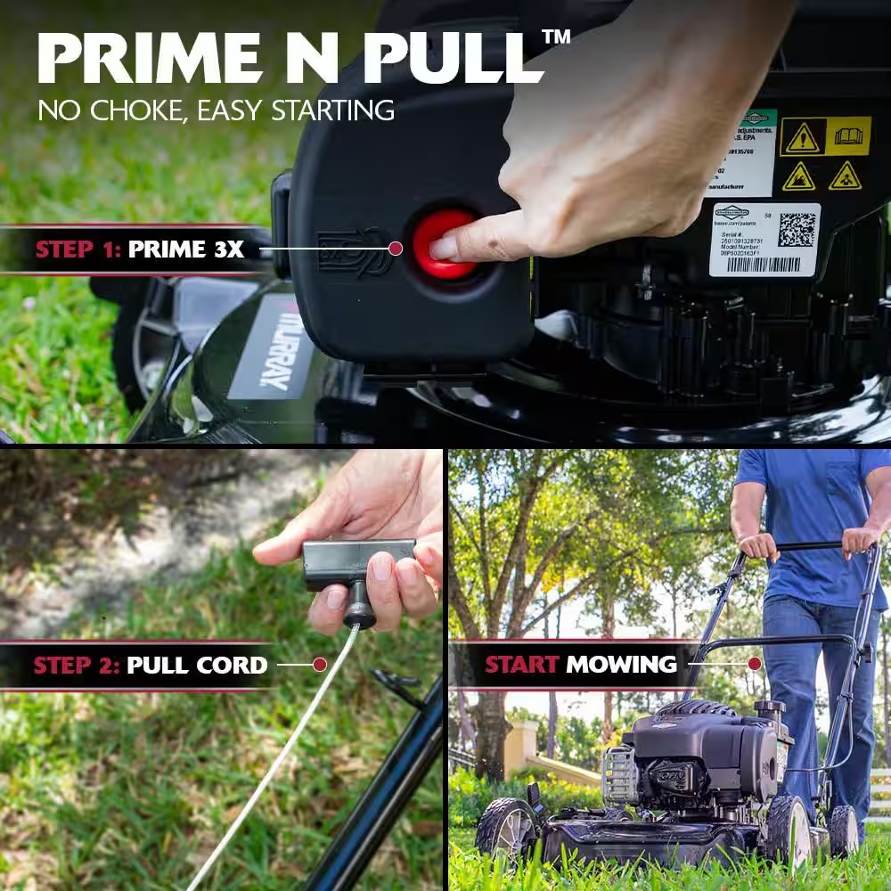 20 In. 125 Cc Briggs & Stratton Walk behind Gas Push Lawn Mower with 4 Wheel Height Adjustment and Prime 'N Pull Start - Image 7