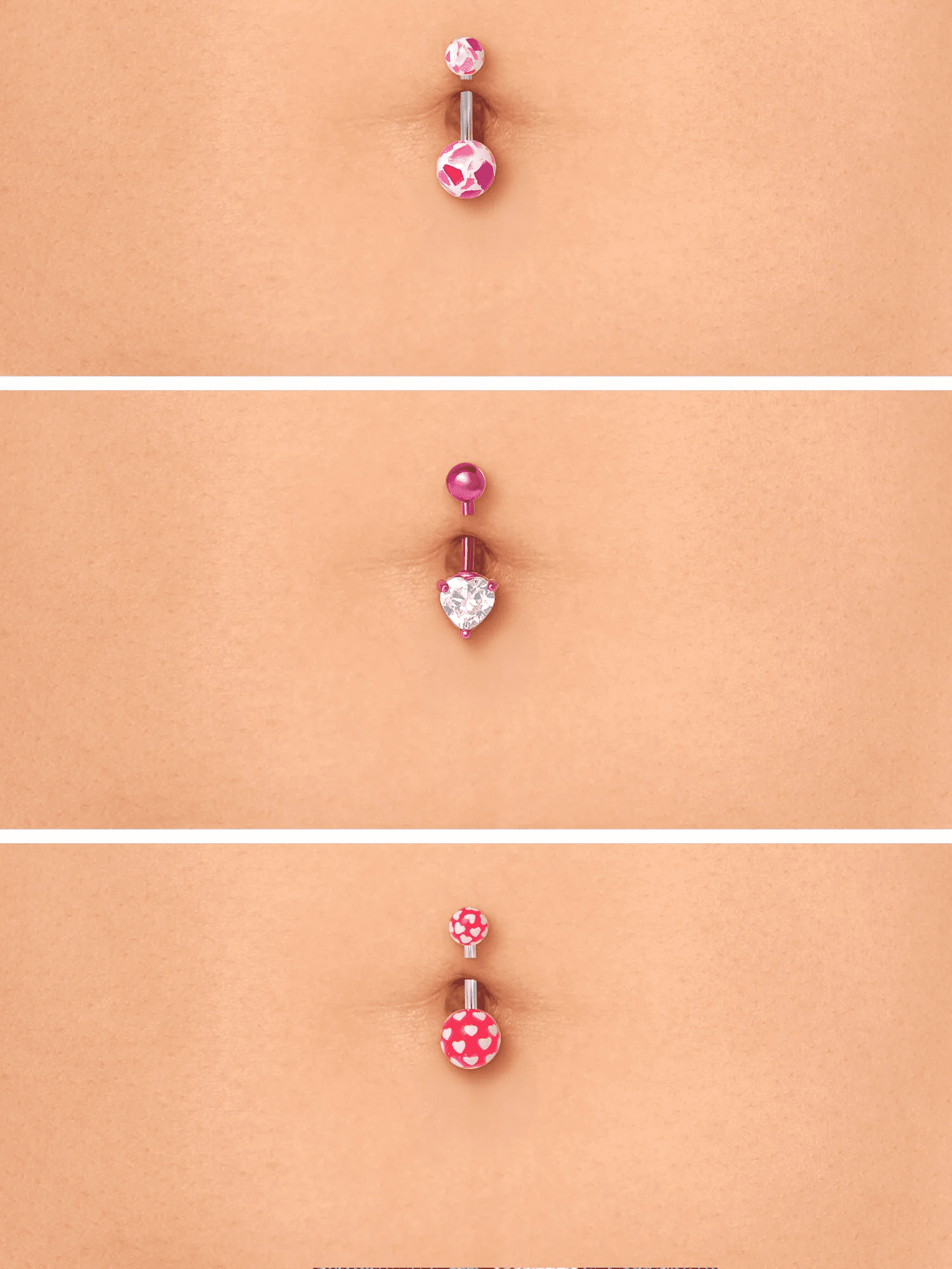 Women'S Stainless-Steel 14G Assorted Pink Belly Rings, 3 Pack - Image 4