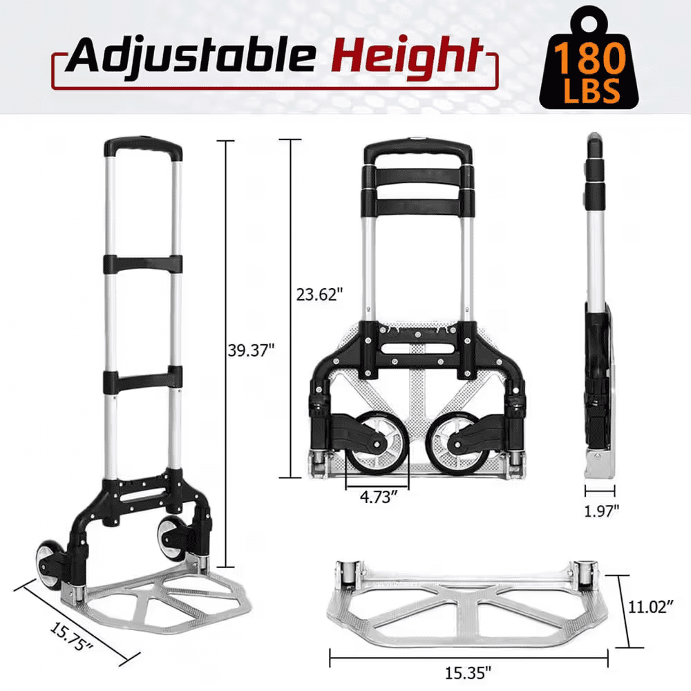 Aluminum Folding Hand Truck, 180Lbs. Capacity Portable Dolly Cart for Moving, Ideal for Home, Auto, Office - Image 2