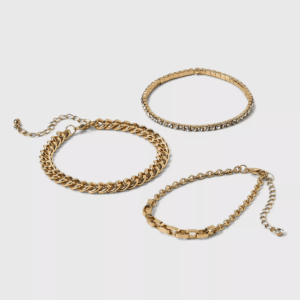 Cup Chain Bracelet Set 3Pc - a New Day™ Gold: Nickel-Free Metal, Lobster Claw Clasp, Chain Style, 2" Length