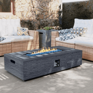 56 In. Rectangular Outdoor Magnesium Oxide Dark Gray Fire Pit Table with Gas Tank Cover