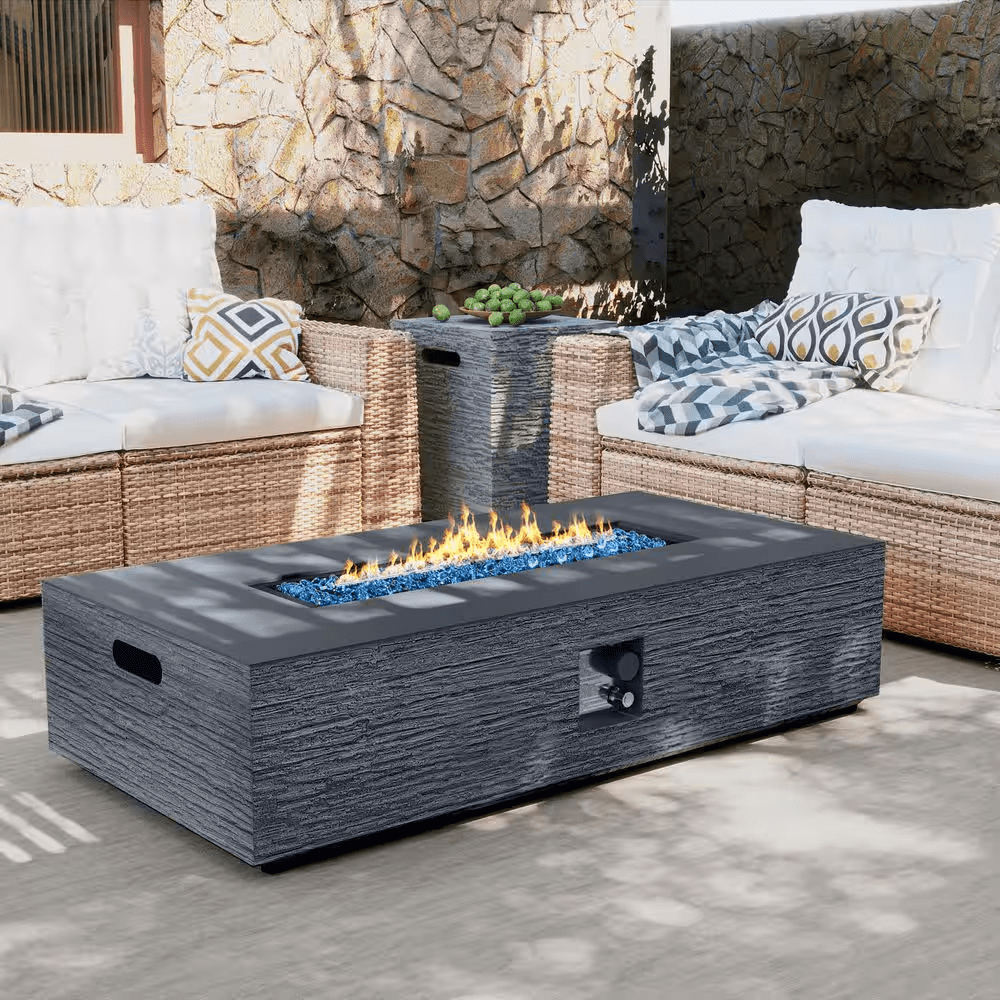 56 In. Rectangular Outdoor Magnesium Oxide Dark Gray Fire Pit Table with Gas Tank Cover