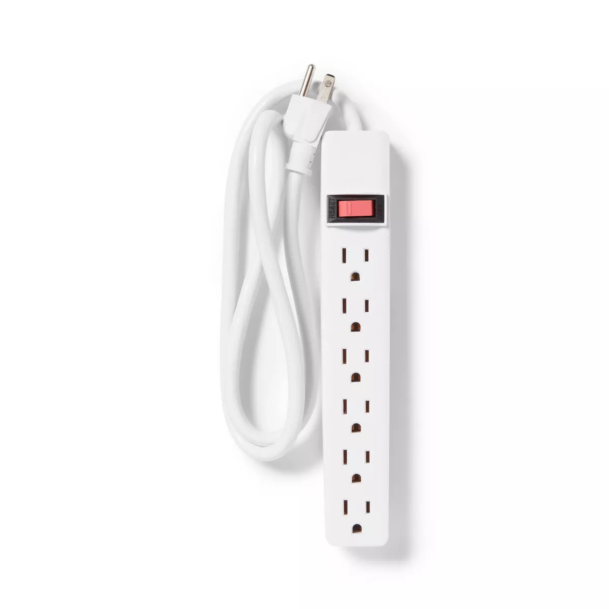 3' 6 Outlet Indoor Power Strip White - Dealworthy™: 15A 1875W Extension Cord, 14 AWG, 3Ft Cable, 1 Year Warranty - Image 2