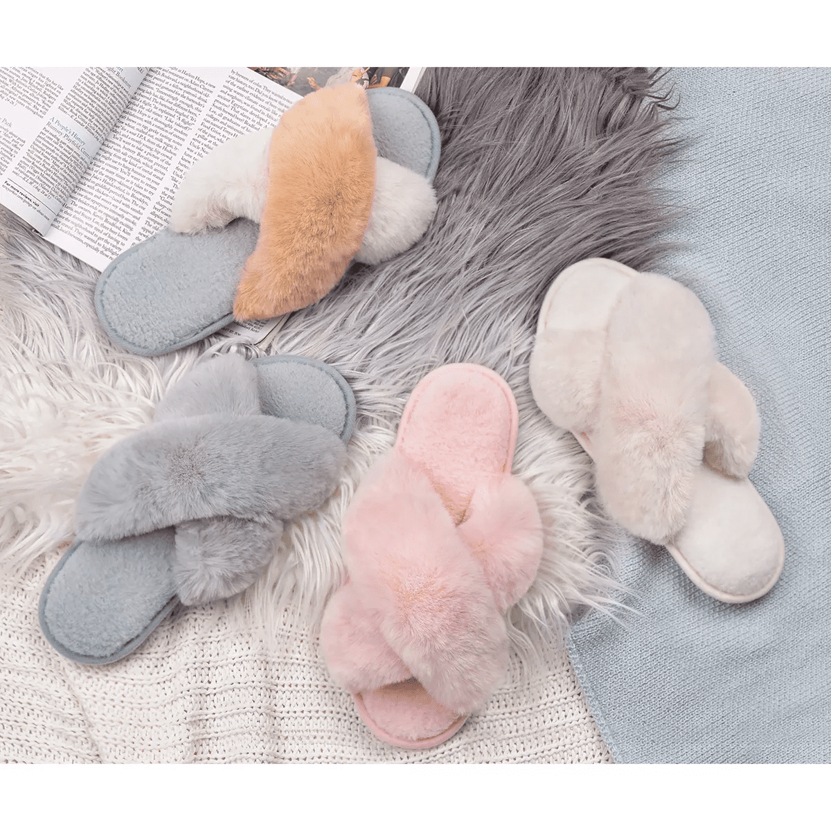 Rockdove Women'S Adeline Cross-Band Faux Fur Slide Slipper - Image 7