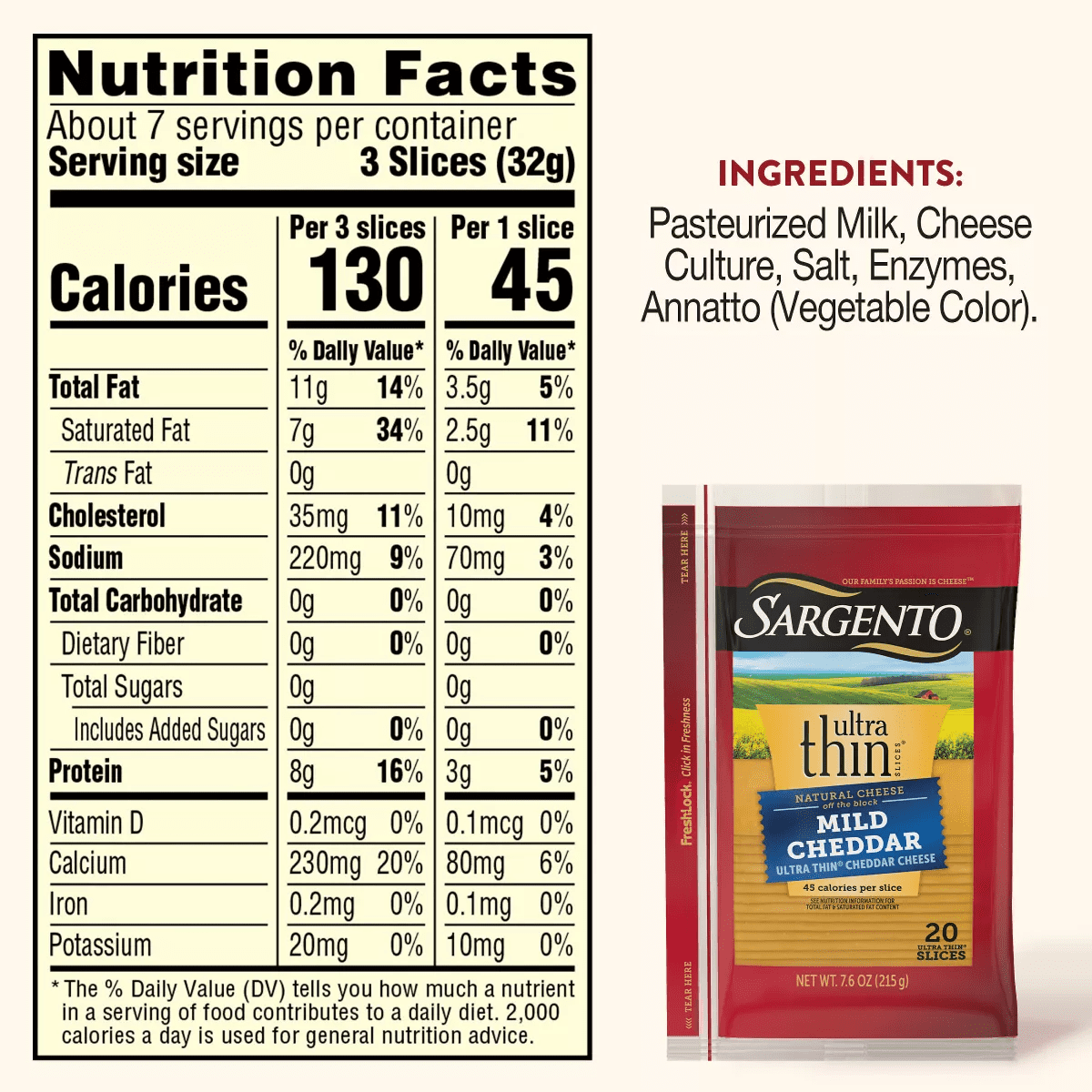 Sargento Ultra Thin Natural Cheddar Cheese Slices - 7.6Oz/20 Slices - Image 3