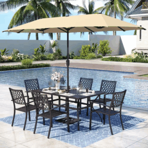8-Piece Metal Outdoor Dining Set with Stackable Chairs and Umbrella