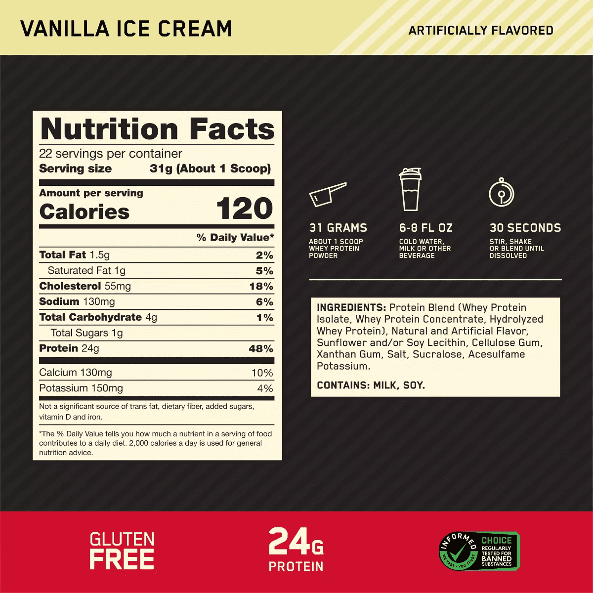 Optimum Nutrition Gold Standard 100% Whey Protein Powder - Vanilla Ice Cream - 22 Servings - 24Oz - Image 17