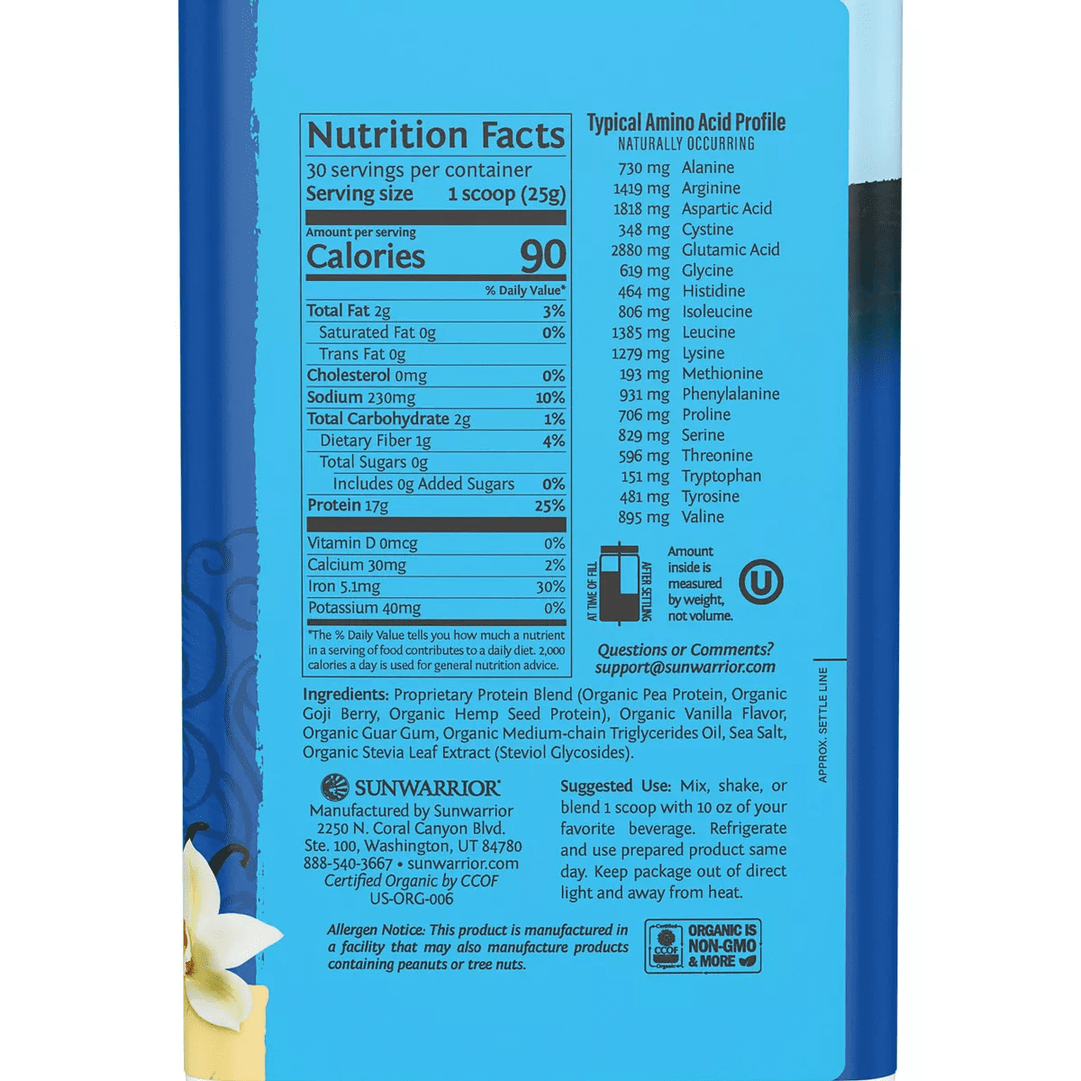 Vanilla Warrior Blend Protein, Vegan Plant-Based Organic Protein Powder with Bcaas and Pea Protein, Sugar Free & Keto Friendly, Sunwarrior, 30 Svgs - Image 3