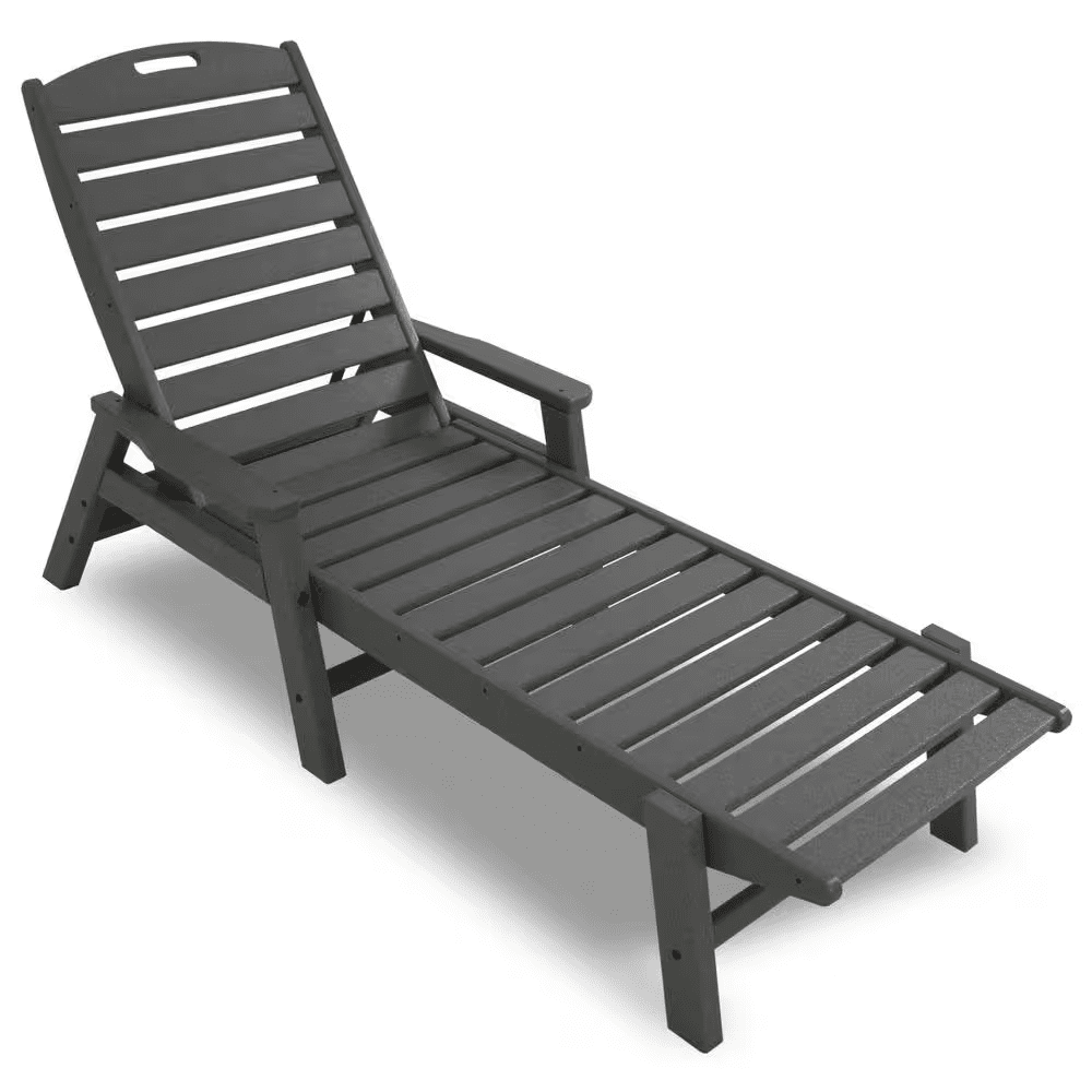 Nautical Slate Grey Stackable Plastic Outdoor Patio Chaise Lounge - Image 3