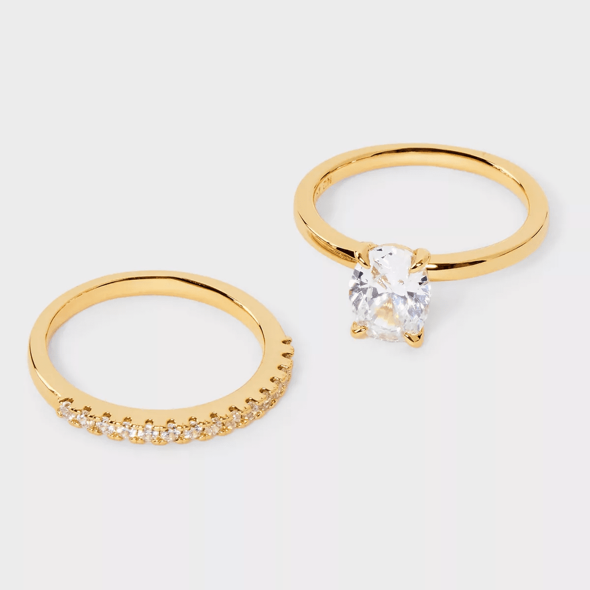 14K Gold Plated Oval Cubic Zirconia and Pave Band Wedding Ring Set 2Pc - a New Day Gold - Image 4