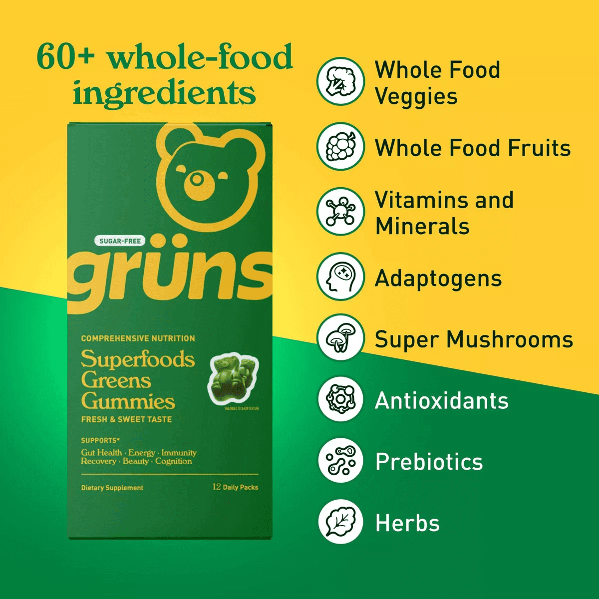 Grüns Adult Sugar-Free Superfoods Greens Gummies - 96Ct/12 Servings - Image 3