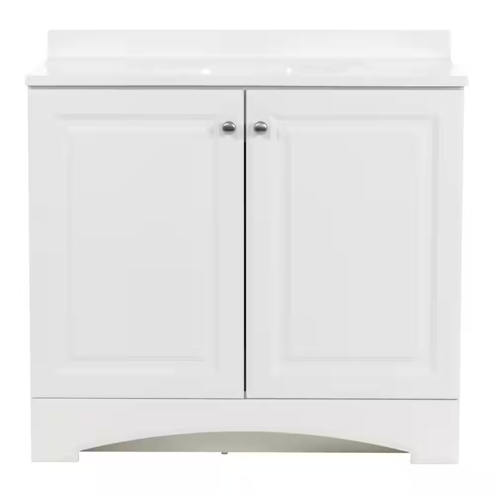 37 In. Single Sink White Bath Vanity with Cultured Marble Top (Assembled) - Image 2
