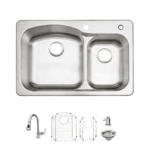 33 In. Drop-In 60/40 Double Bowl 18 Gauge Stainless Steel Kitchen Sink with Pull-Down Faucet