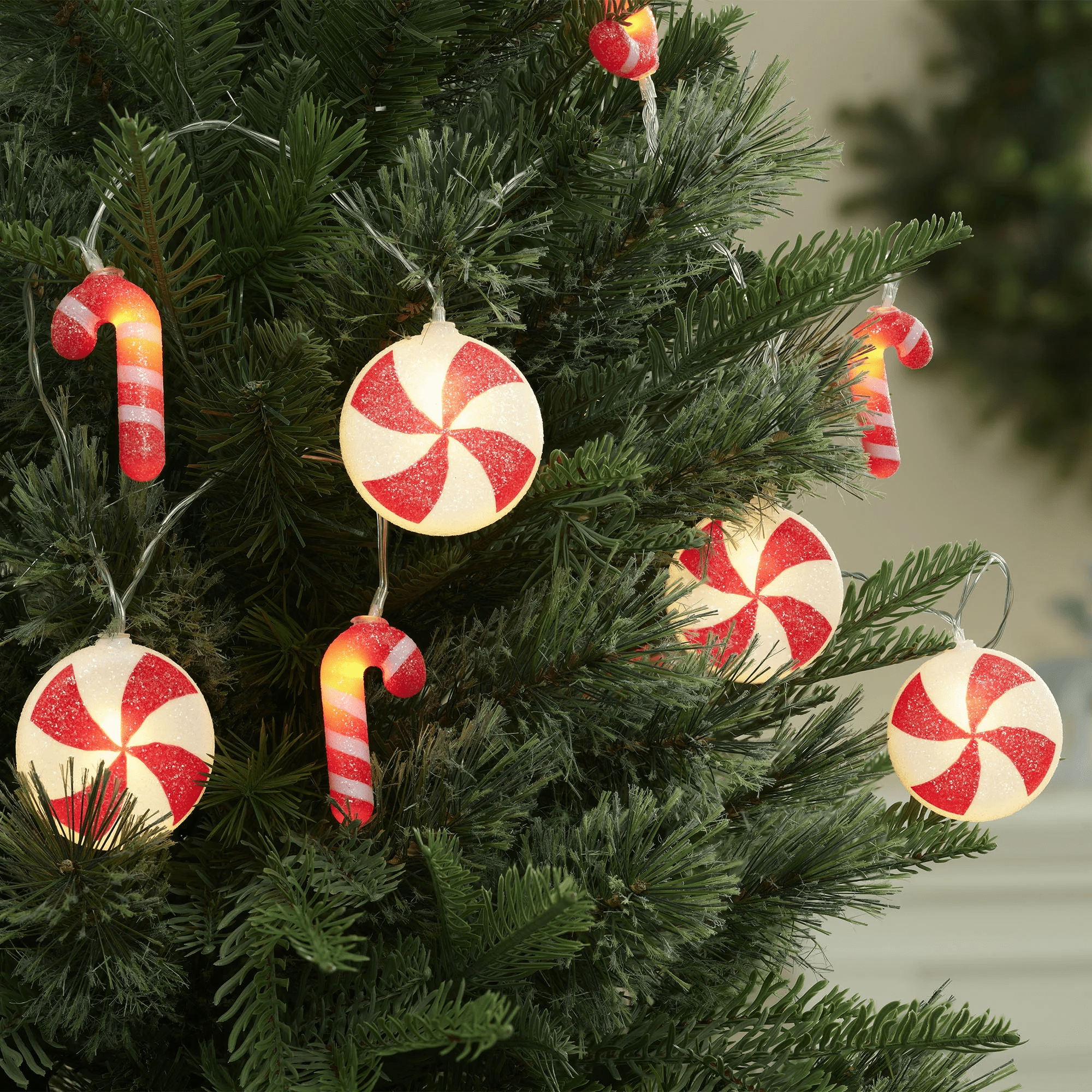 Indoor 10-Count Battery-Operated LED Glittering Candy Cane Novelty Christmas String Lights, Warm White, 4.5', by - Image 2