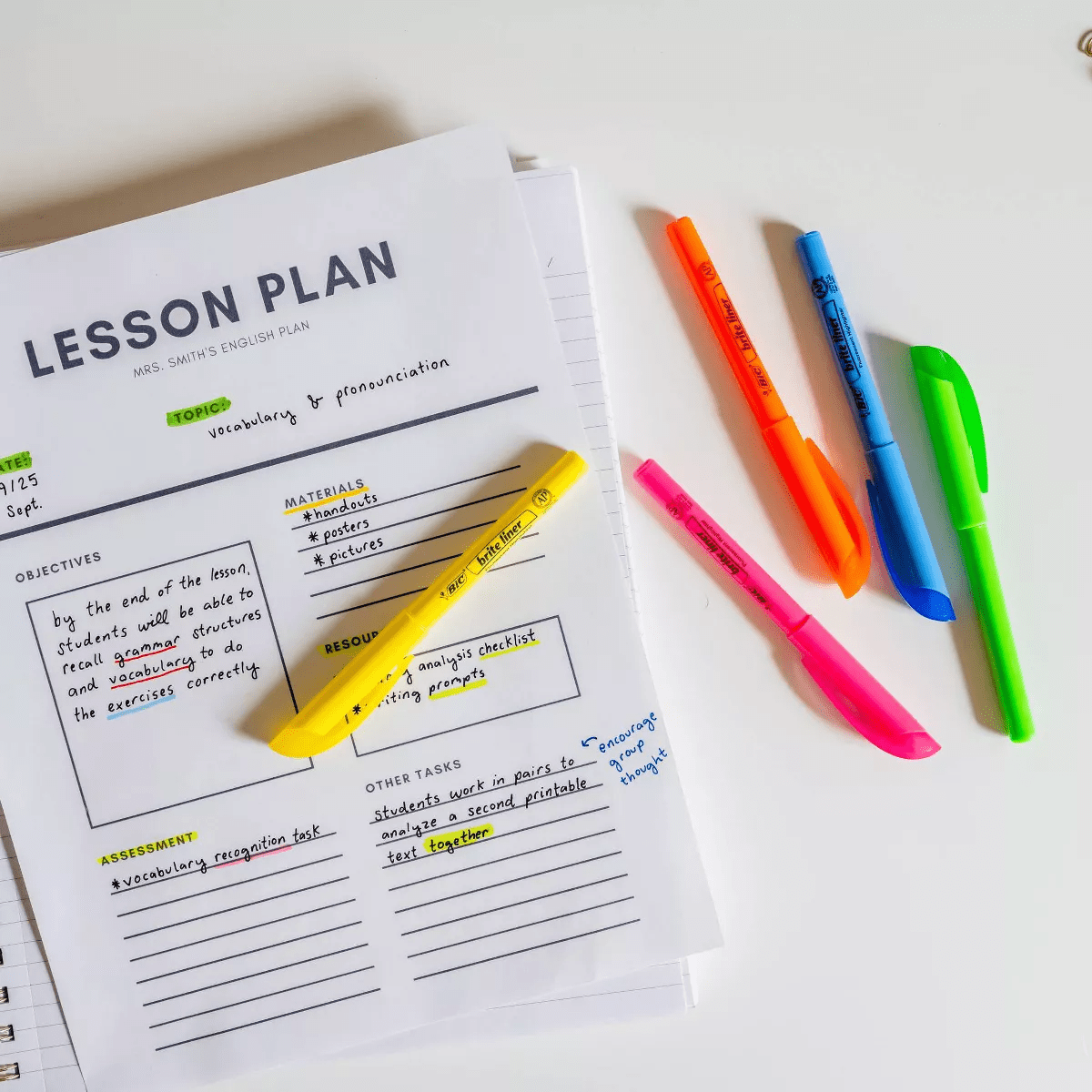 Bic 5Pk Highlighter Brite Liner Assorted: Medium Point, Multicolored Ink, Art & Office Supplies, Highlighters for School - Image 3