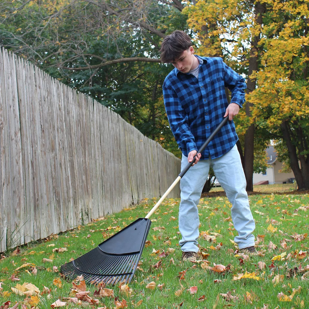 Emsco 31 Tines 3" Leaf Rake Resin Head and Hardwood Handle with Soft Foam Grip Black - Image 3