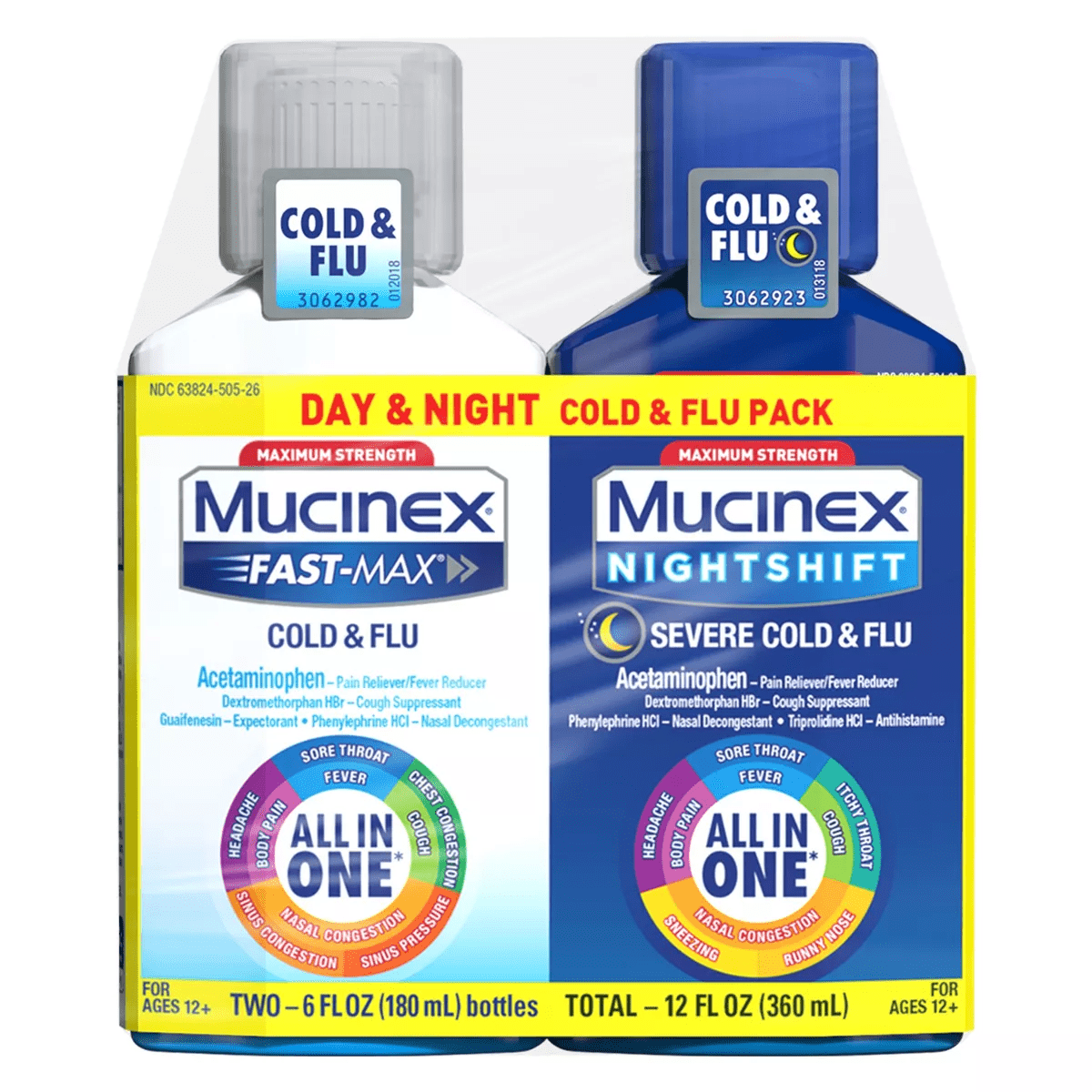 Mucinex Max Strength Cold & Flu Medicine - Day & Night - Liquid - 6 Fl Oz/2Ct