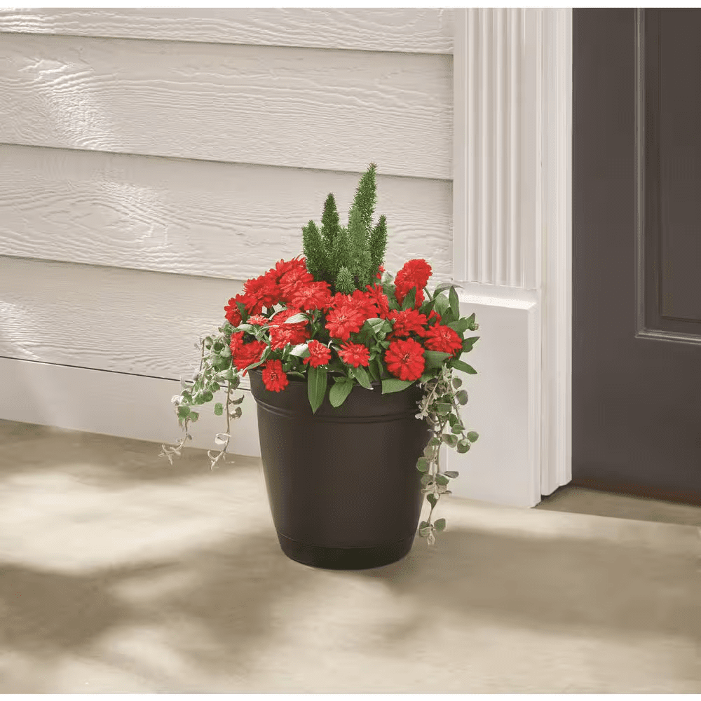 12 In. Mirabelle Medium Black Plastic Planter (12 In. D X 10.5 In. H) with Drainage Hole and Attached Saucer - Image 2