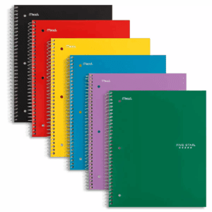 Five Star 1 Subject 100Pg Wide Ruled Spiral Notebook (Colors May Vary): Perforated, Bleed-Resistant, 3 Hole Punched