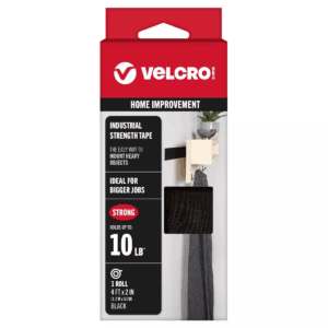 VELCRO 4'X2'' Industrial Strength Tape Indoor and Outdoor Use Superior Holding Power on Smooth Surface Roll Black