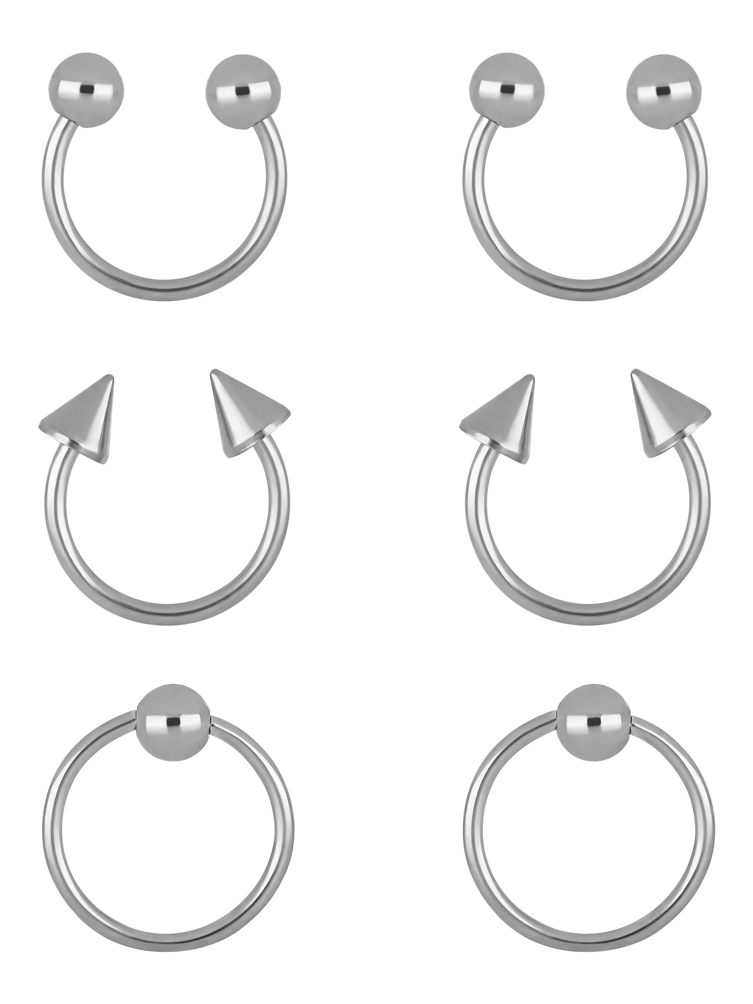 Women'S Stainless Steel 20 Gauge Hoop & Horseshoe Cartilage, Set of 6 - Image 2