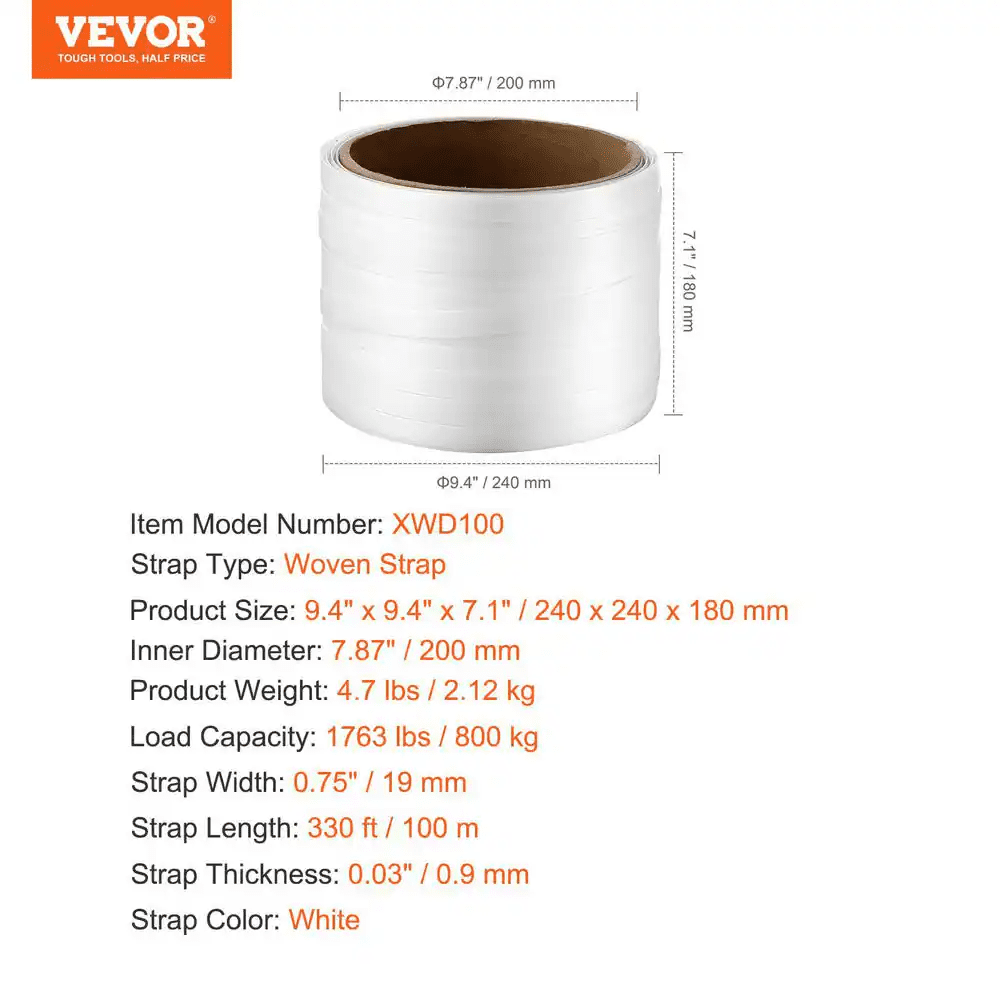 Packaging Woven Cord Strapping Roll, 330 Ft. Length X 3/4 In. Width X 0.03 In. Thickness, 1,763 Lbs. Break Strength - Image 7