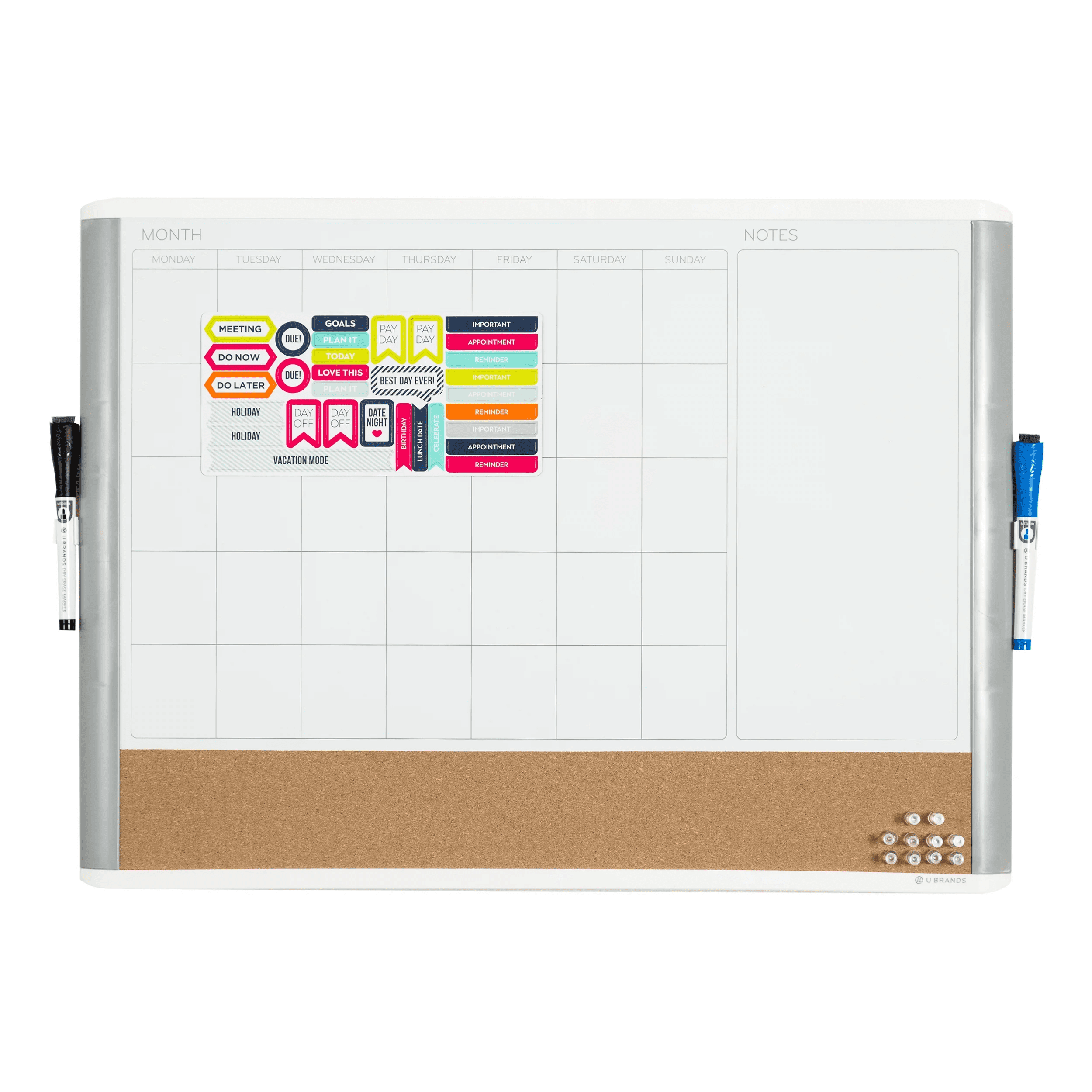 17 X 23 In. 3-In-1 Dry Erase Calendar Whiteboard, White and Gray - Image 2