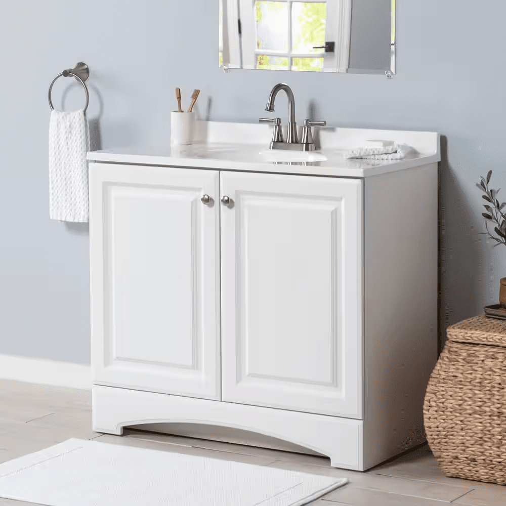 37 In. Single Sink White Bath Vanity with Cultured Marble Top (Assembled) - Image 14