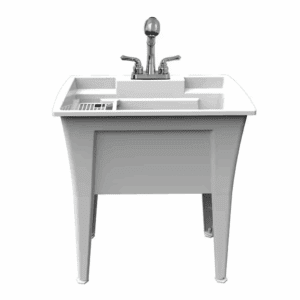 32 In. X 22 In. White Freestanding Utility/Laundry Sink with 2-Hdl Pullout Faucet and Installation Kit