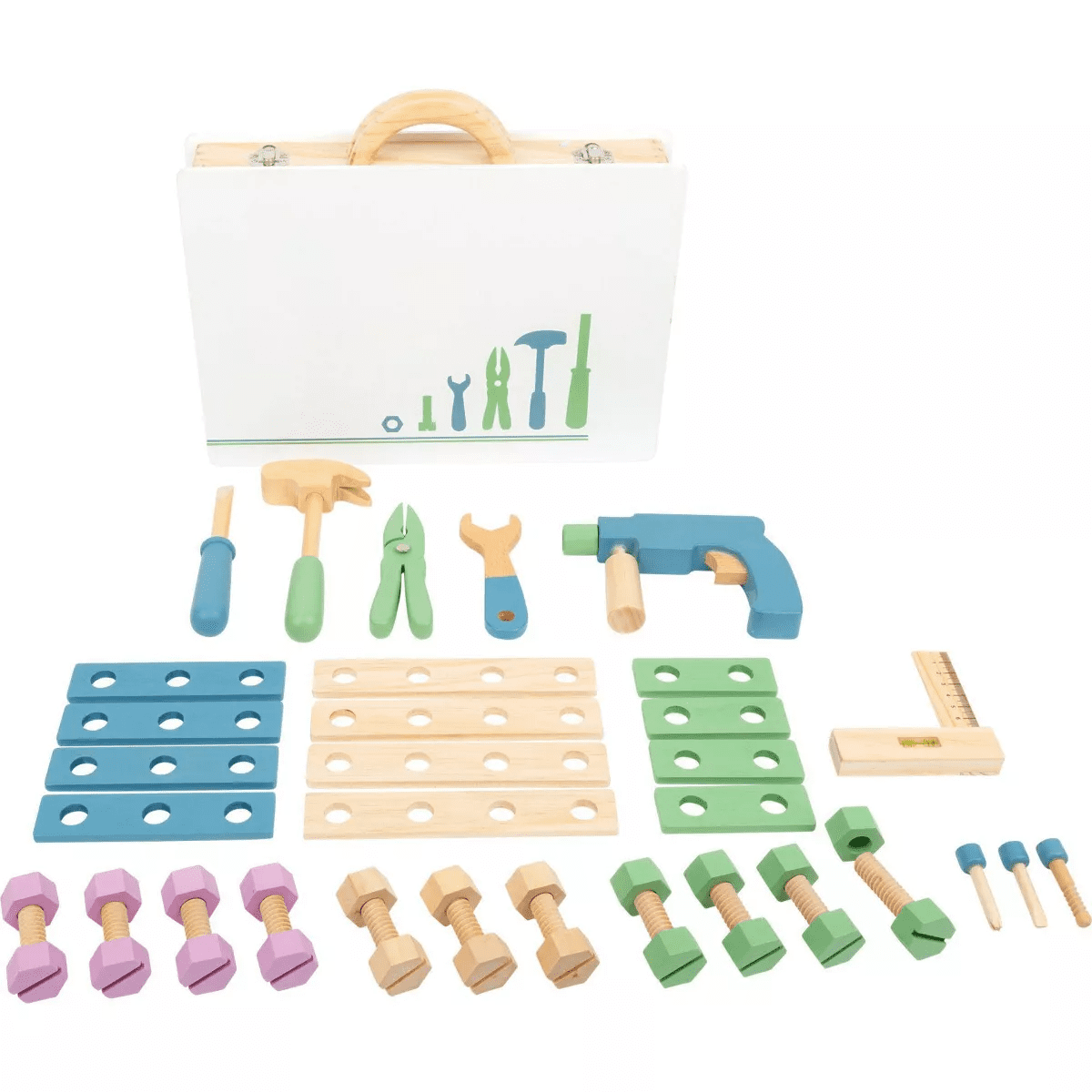 Small Foot Wooden Toys Premium Nordic Toolbox Playset: Creative Thinking Educational Toy with Pretend Accessories - Image 2