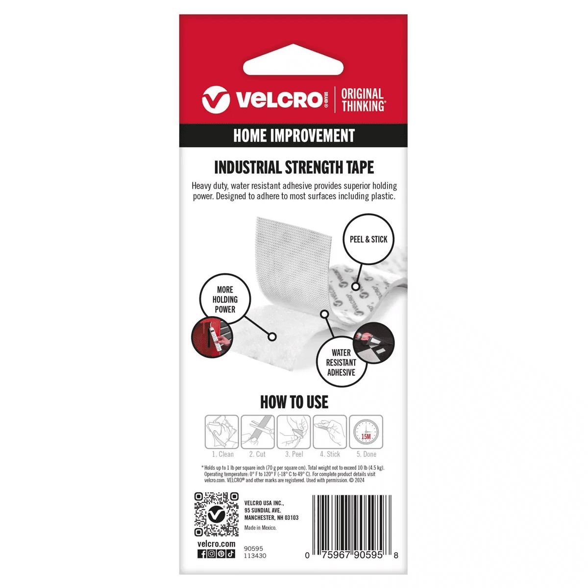 VELCRO 4'X2'' Industrial Strength Tape Indoor and Outdoor Use Superior Holding Power on Smooth Surface White - Image 2