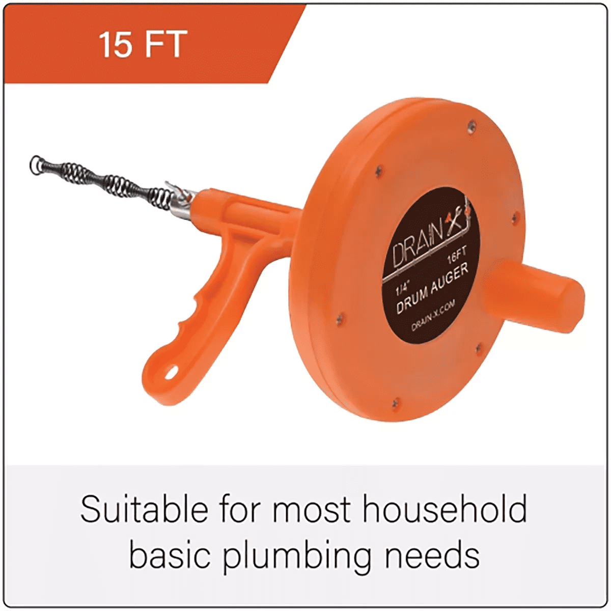 Drainx® Plumbing Snake Drain Auger, 16 Ft. in Orange - Image 2