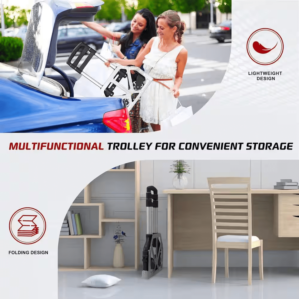 Aluminum Folding Hand Truck, 180Lbs. Capacity Portable Dolly Cart for Moving, Ideal for Home, Auto, Office - Image 7