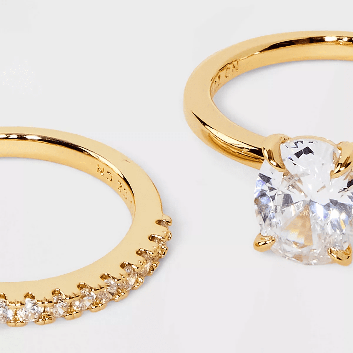 14K Gold Plated Oval Cubic Zirconia and Pave Band Wedding Ring Set 2Pc - a New Day Gold - Image 3