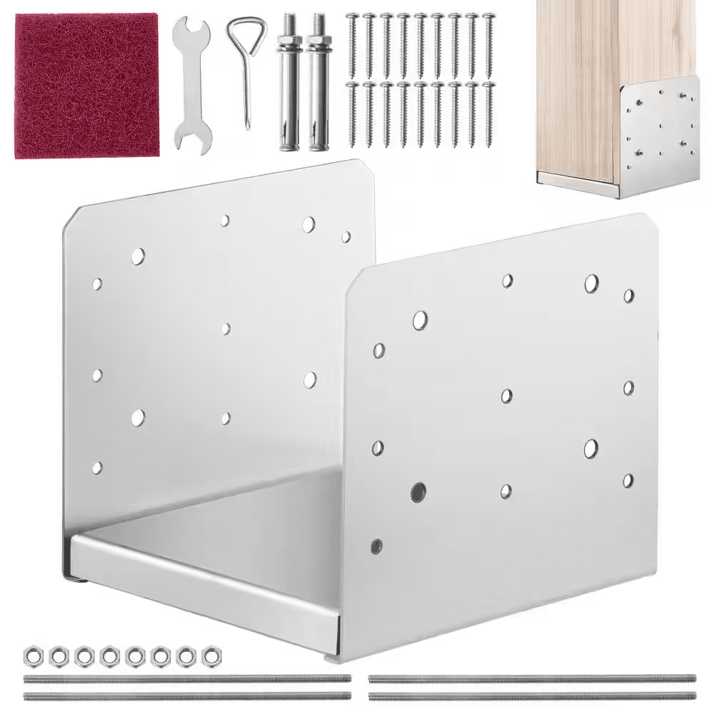 8 In. X 8 In. Post Base 1-Piece Stainless Steel Adjustable Post Anchor Bracket Internal 7.8 In.X 7.3 In. Adjustable Base