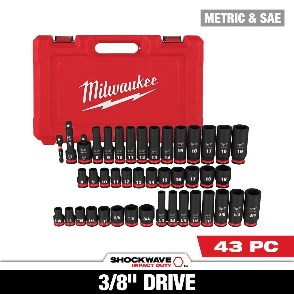 SHOCKWAVE 3/8 In. Drive SAE and Metric 6 Point Impact Socket Set (43-Piece)