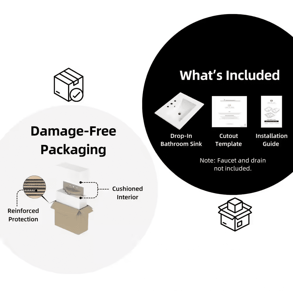 Rectangular Drop-In Bathroom Sink 24 In. X 18 In. White Ceramic Semi-Recessed Vessel Sink with Widespread Faucet Holes - Image 6