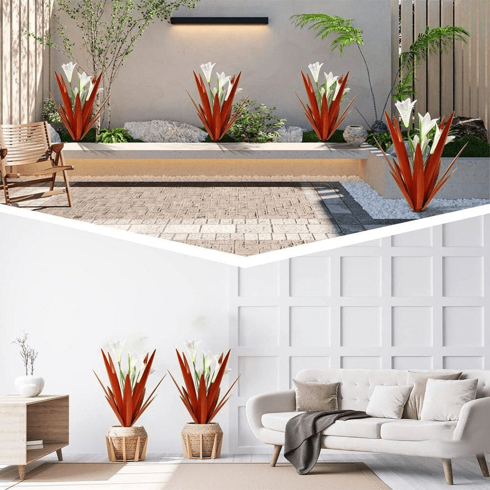 Metal Agave Plant Outdoor Decoration Outdoor Garden Decoration Yard Art Plant (2 Big White Lilies) - Image 3
