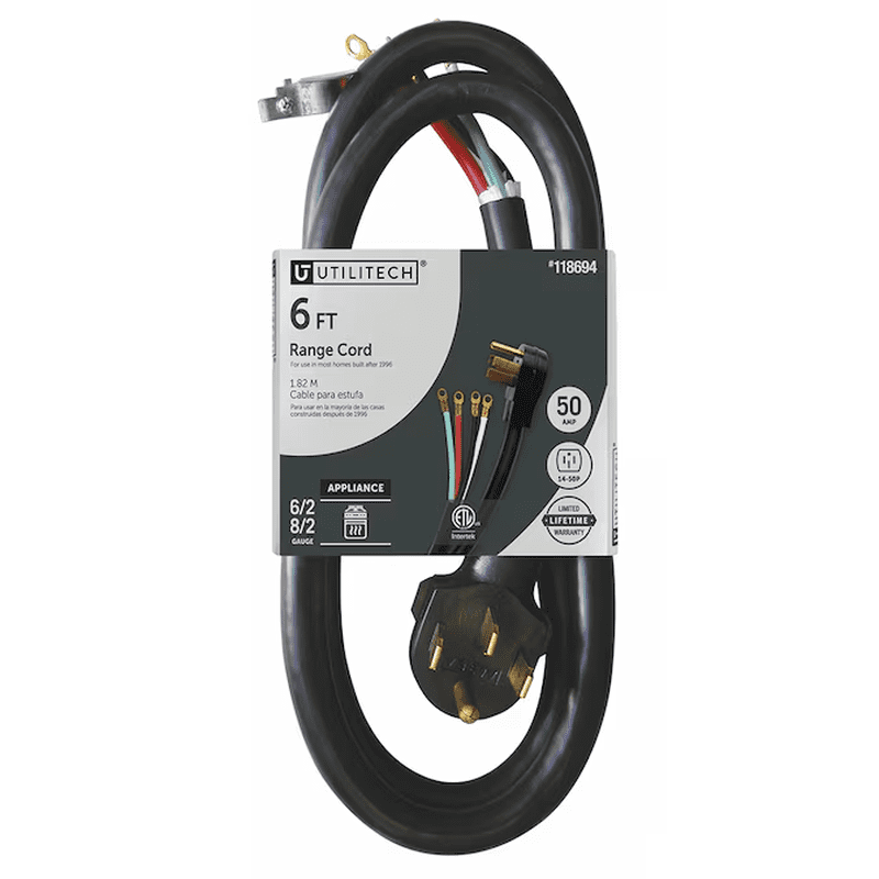 Range Cord 6-Ft 50 -Amp 4 -Prong Black Range Appliance Power Cord
