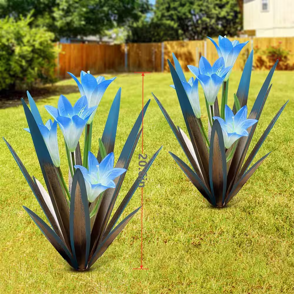 Metal Agave Plant Outdoor Decoration Outdoor Garden Decoration Yard Art Plant (2 Big Blue Lilies) - Image 2