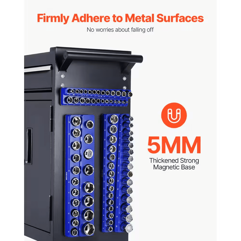 Magnetic Socket Organizer Set, 3-Pieces Magnetic Socket Holder, 1/4 In., 3/8 In. and 1/2 In. Metric Socket Trays - Image 3