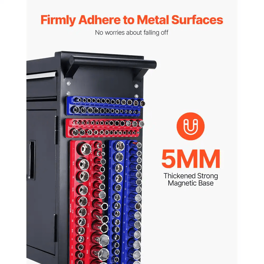 Magnetic Socket Organizer Set, 4-Pieces Magnetic Socket Holder, 1/4 In. and 3/8 In. Metric SAE Socket Trays - Image 3