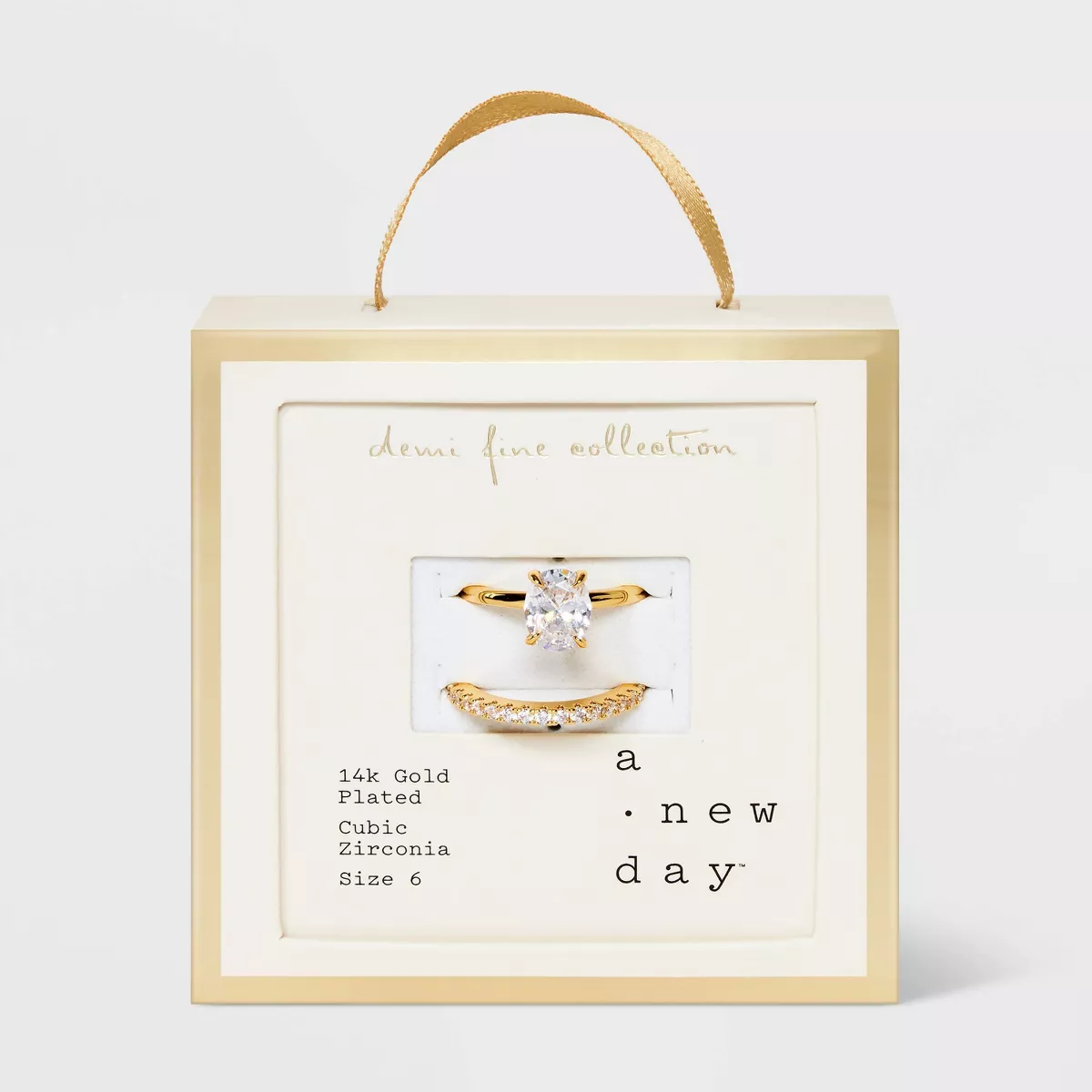 14K Gold Plated Oval Cubic Zirconia and Pave Band Wedding Ring Set 2Pc - a New Day Gold - Image 2